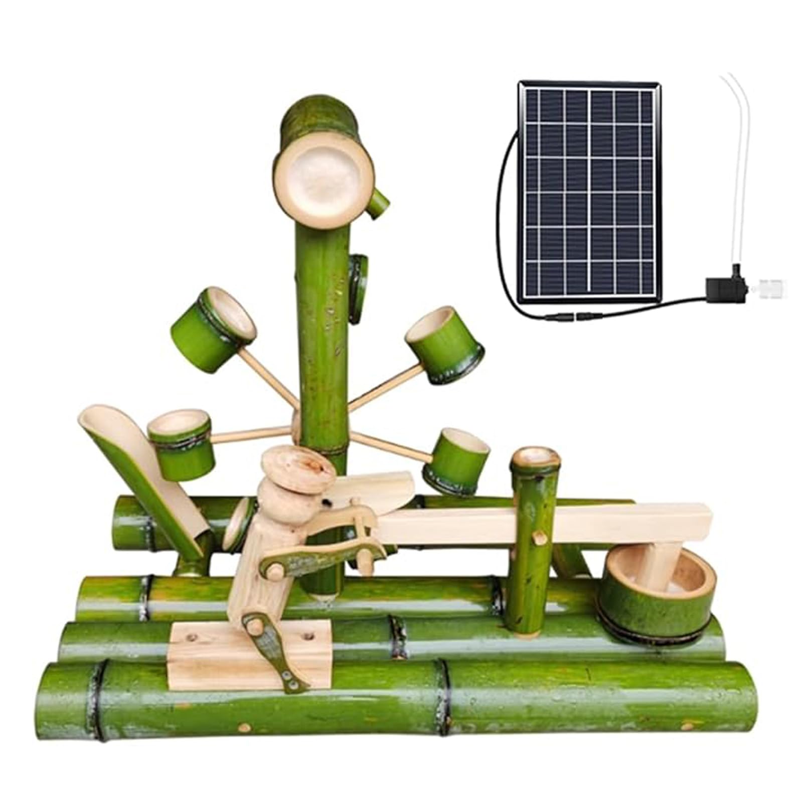 asdchZen Bamboo Fountain Kit, Solar Powered Zen Water Feature With Water Wheel, Feng Shui Landscape Fountain, Decorative Garden Ornament For Patio, Yard, Stone Trough, Pond, 20In,24in(60cm)
