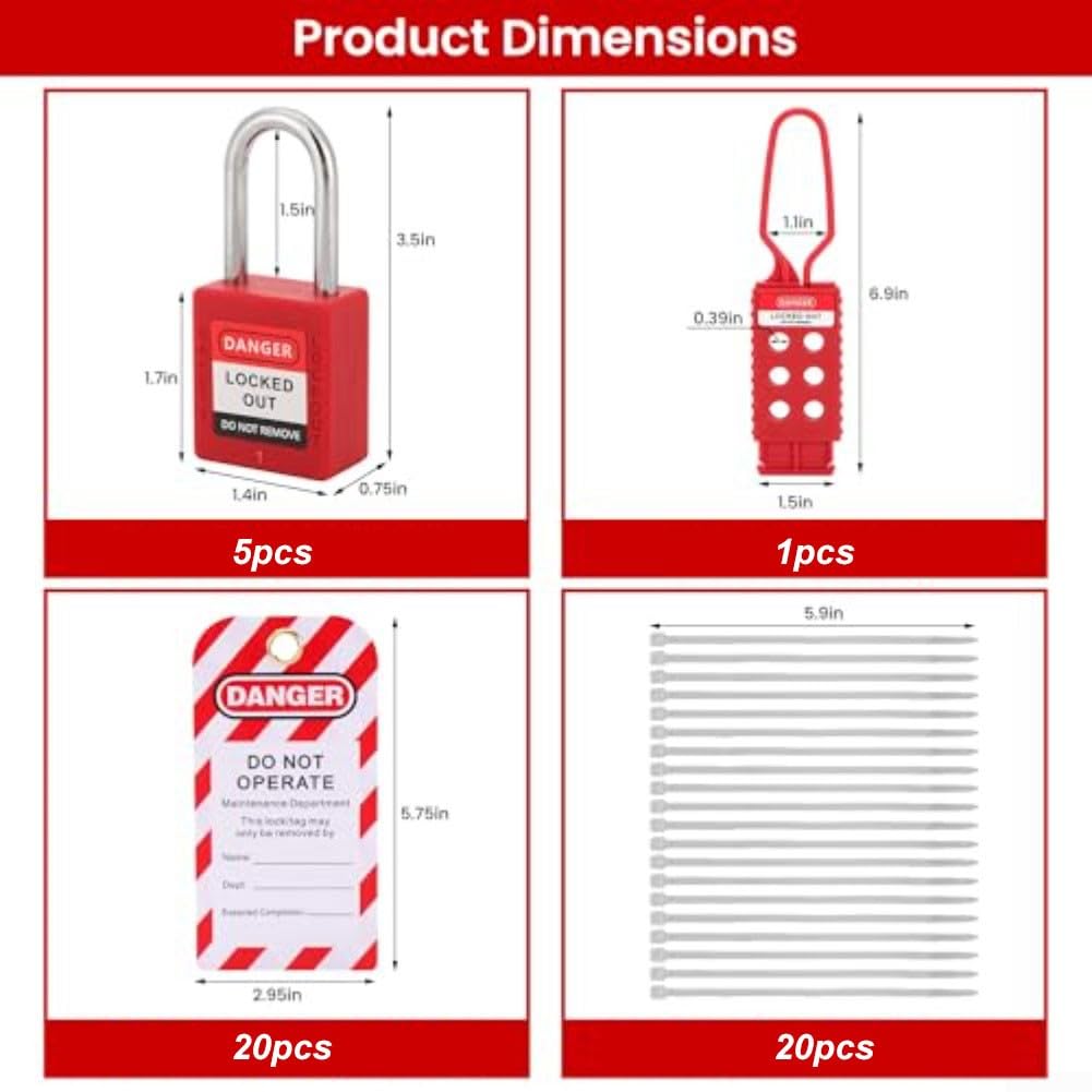 Kit di blocco con lucchetti di sicurezza e serrature per interruttori automatici, set di attrezzi elettrici per quadri industriali, include borsa per riporre e etichette