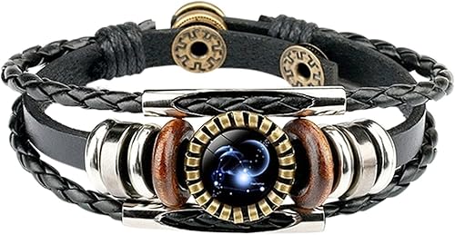 Pulsera del zodiaco para mujeres y hombres, pulsera de cuero trenzada de 12 constelaciones, pulseras para parejas