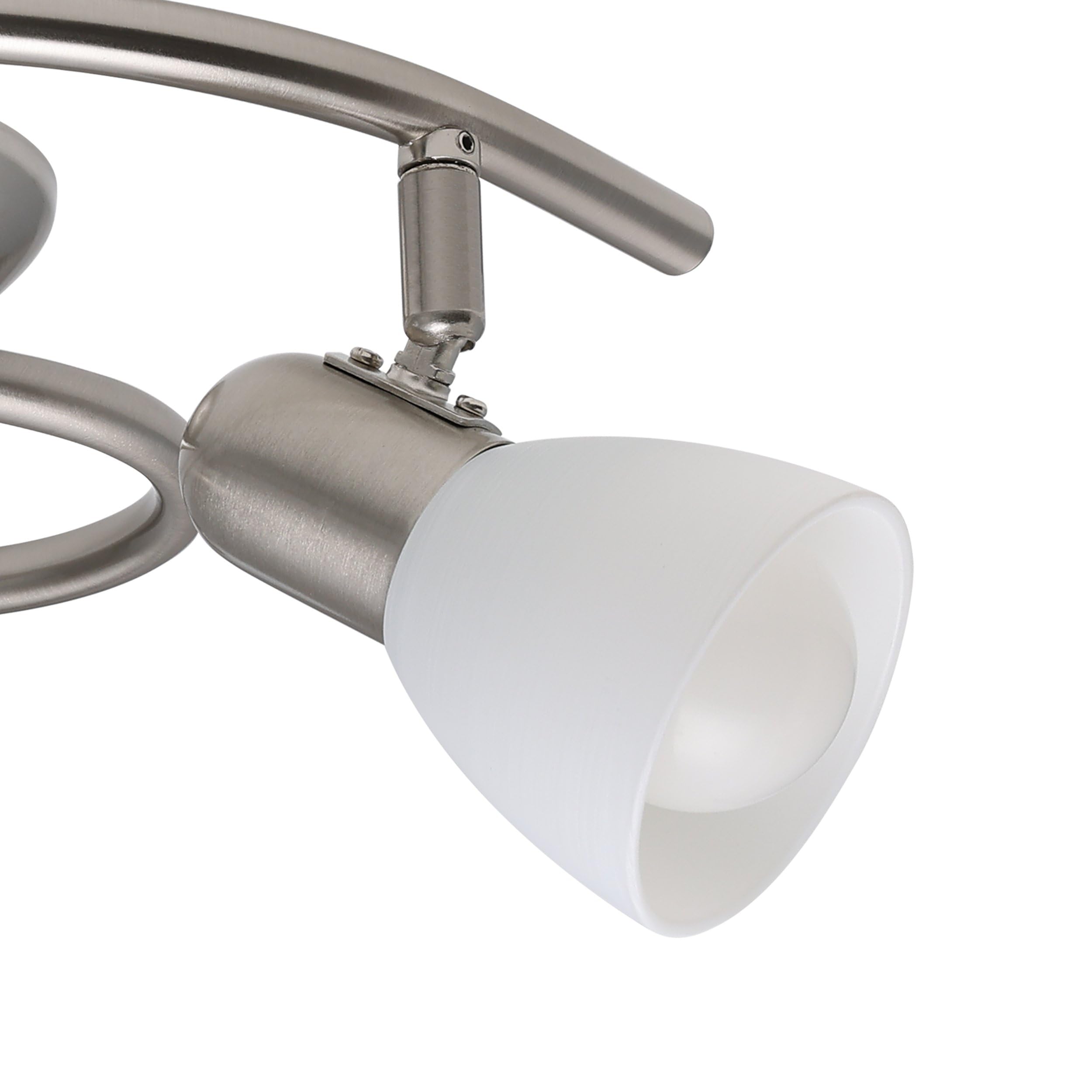EGLO Deckenlampe Dakar 1, 3 flammige Deckenleuchte, Deckenspot aus Stahl | Farbe: Nickel matt, Glas: Milchglas mit Wischtechnik, weiß, Fassung: E14