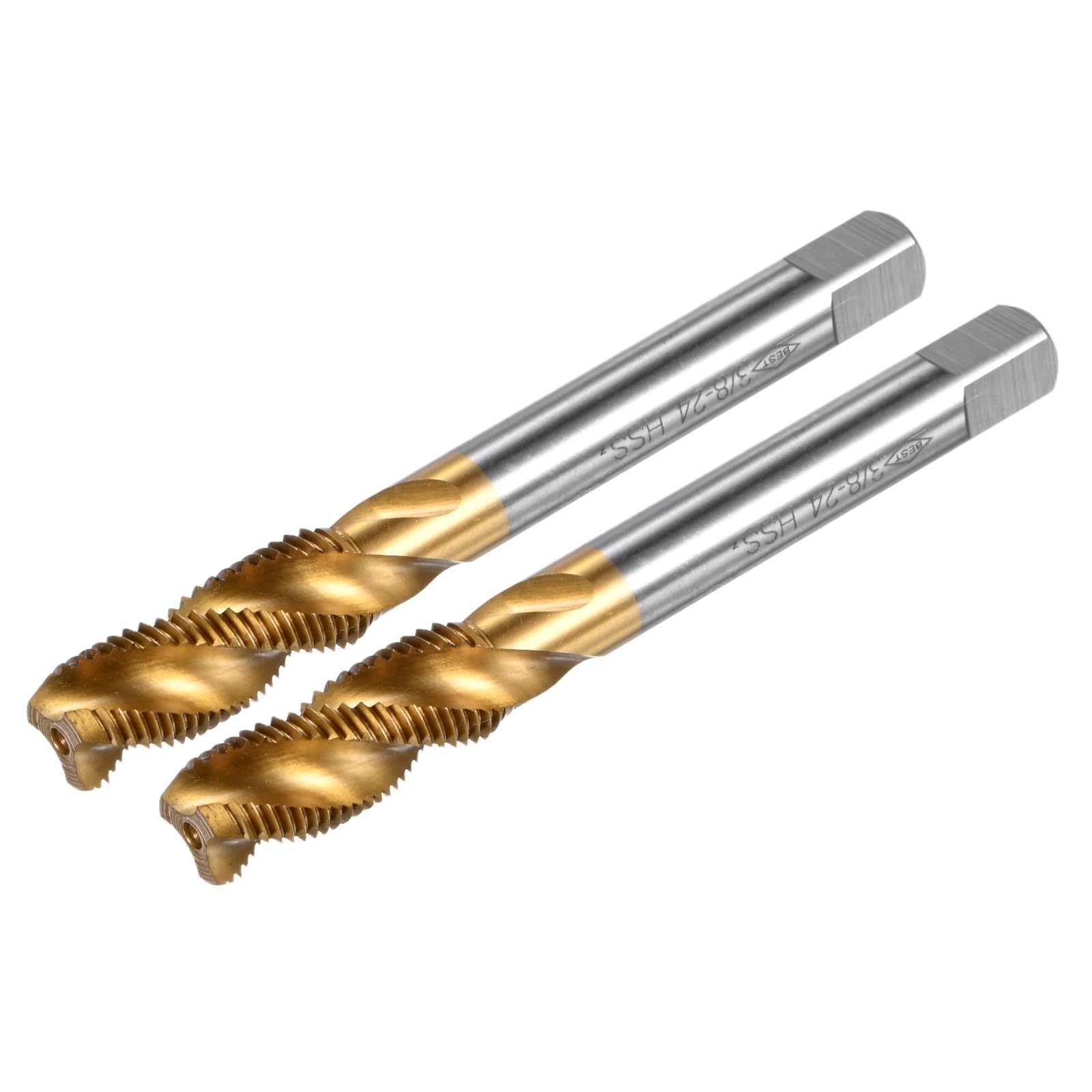 M METERXITY 2-Pack 3/8-24 UNC Spiral Flute Thread Tap, HSS Titanium Coated Right Hand Threading Tap Screw for Drilling/Milling Machines/CNC Machine Tools, Tapping Tool
