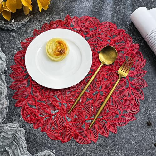 Set de table rouge mariage motif feuilles en PVC ciselé haut de gamme