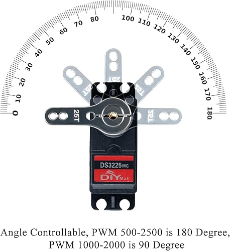 Miniatura 5 de 4 piezas DSSERVO DS3225MG 55.1 lbs Servos digitales de engranaje de metal impermeable, servo RC de alto torque de 180 grados con brazo servo 25T
