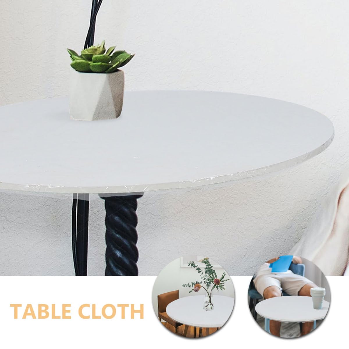 PACKOVE Housse de Table Ronde Transparente en Pvc, Ajustée et Élastique, pour Extérieur et Salle à Manger, Protège des Taches L’usure