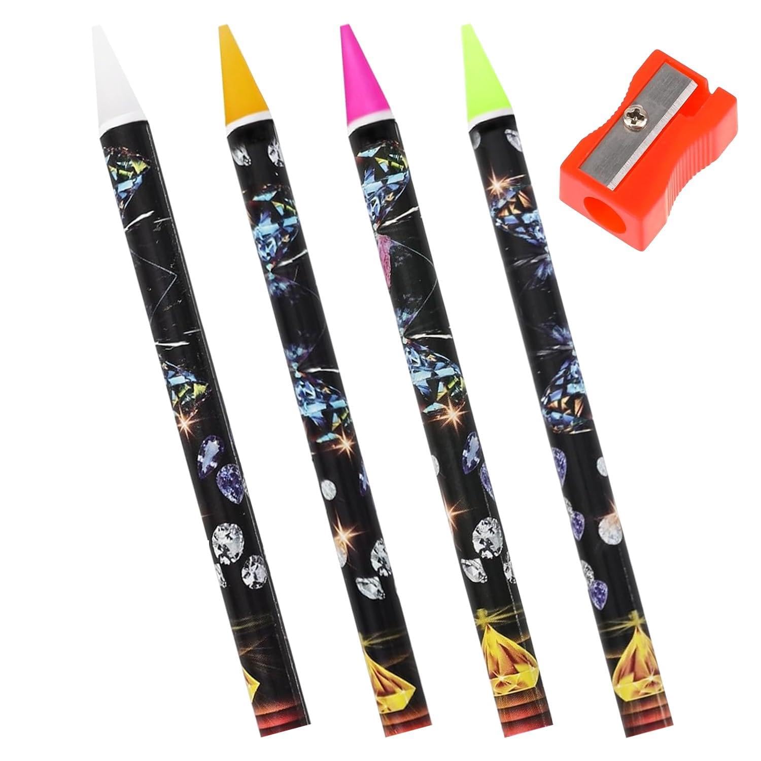 4 Pack Rhinestone Picker Tool, Wax Dotting Pen Set with Sharpener, Self-Adhesive Gem Applicator for Nail Art DIY Crafts Jewelry Making