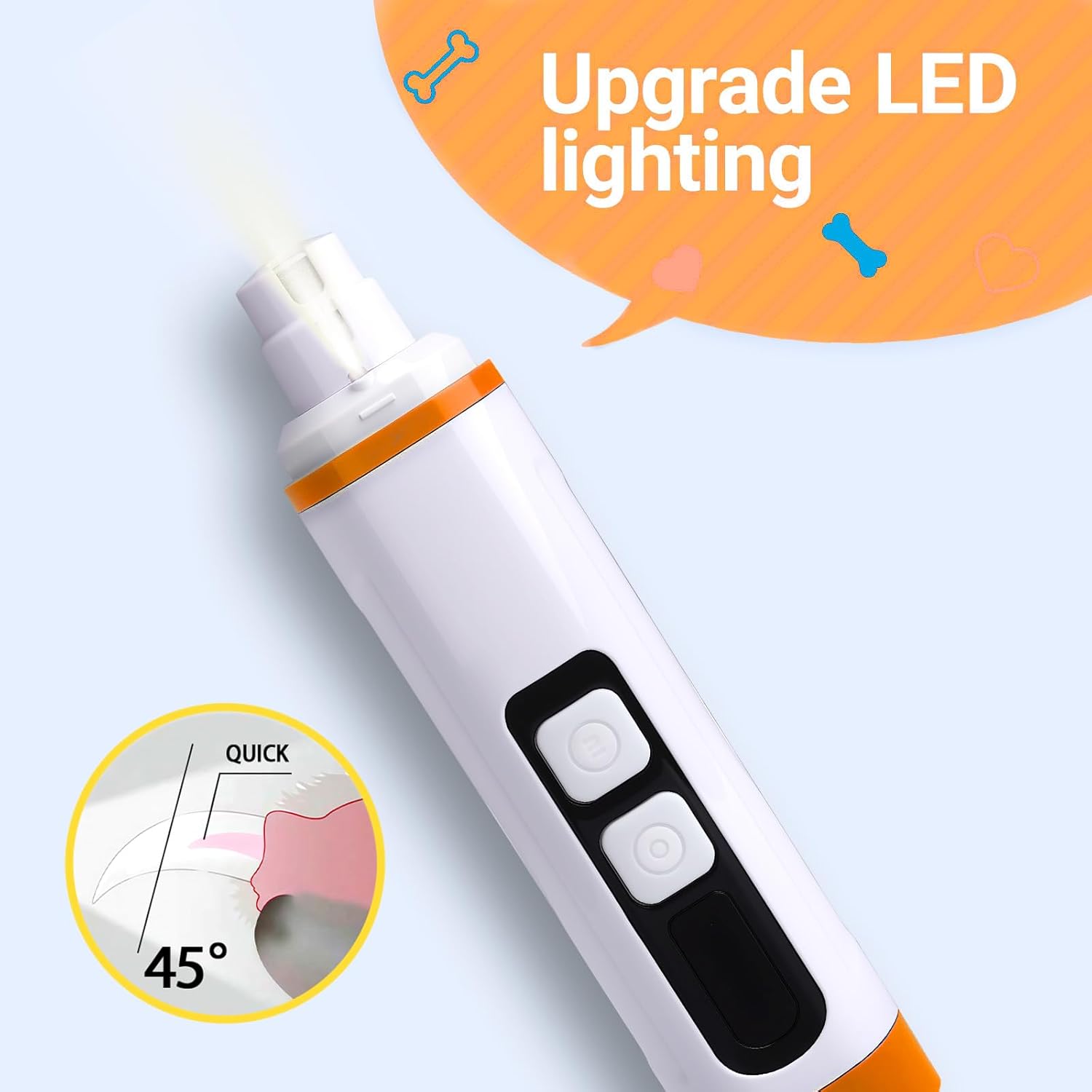 2026 Upgraded Dog Nail Grinder Quiet with LED Light & Low Noise - 3-Speed, 3-Port Professional Dog Nail Trimmer Dogs & Cats, Cordless & Rechargeable