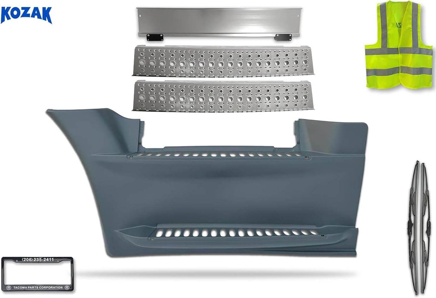 KOZAK Front Fairing step panel (Left driver side) with 2x Steps and Upper Step trim for Freightliner Cascadia 2008-2017 125 PLUS Logo, Wipers, License Plate Frame and Vest
