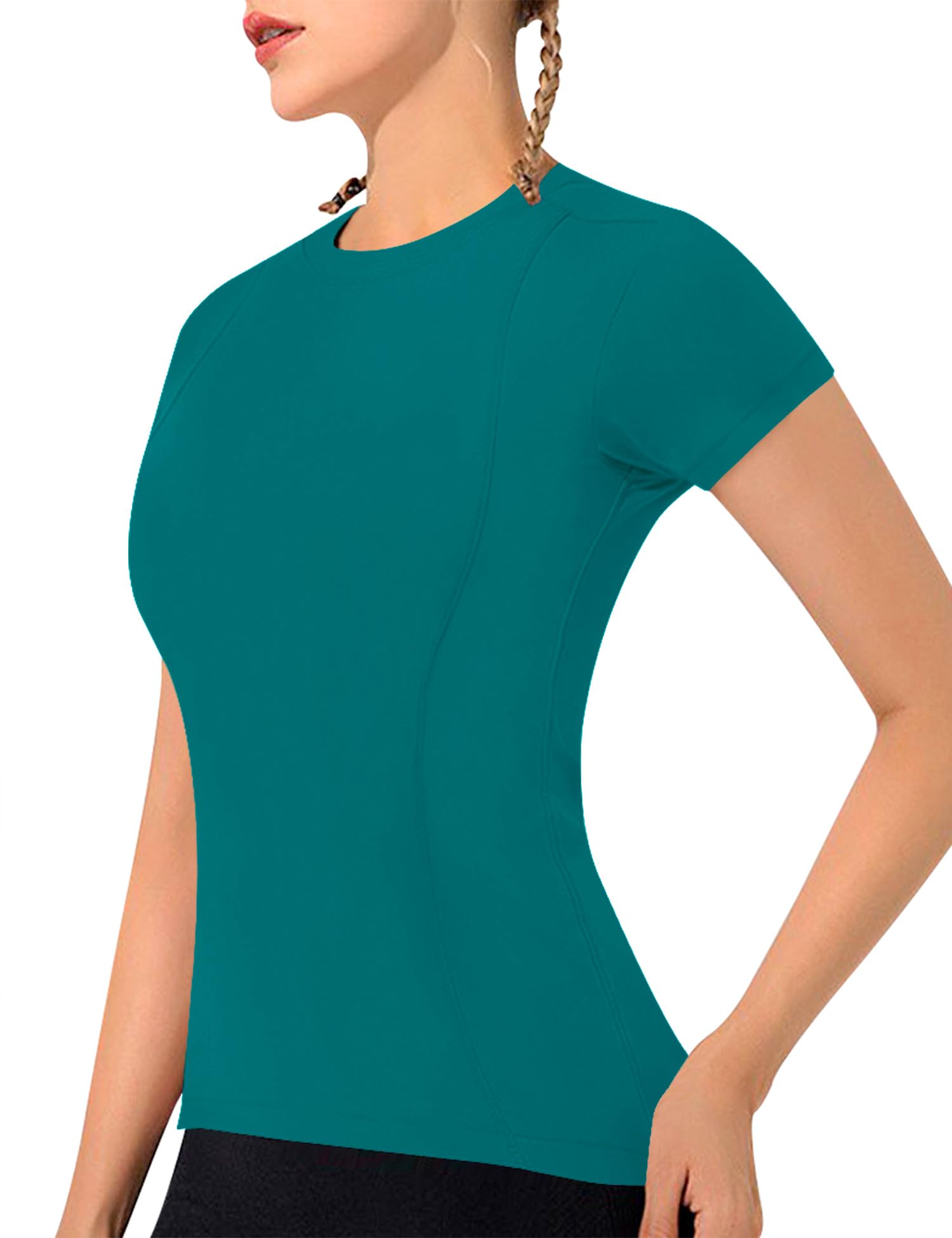 IECCP Sport T-Shirt Damen,Kurzarmshirt WorkoutTops,Rundhalsausschnitt Atmungsaktiv Athletisch Sportshirt Laufen Gym Yoga Top Fitness Oberteil XS-XL