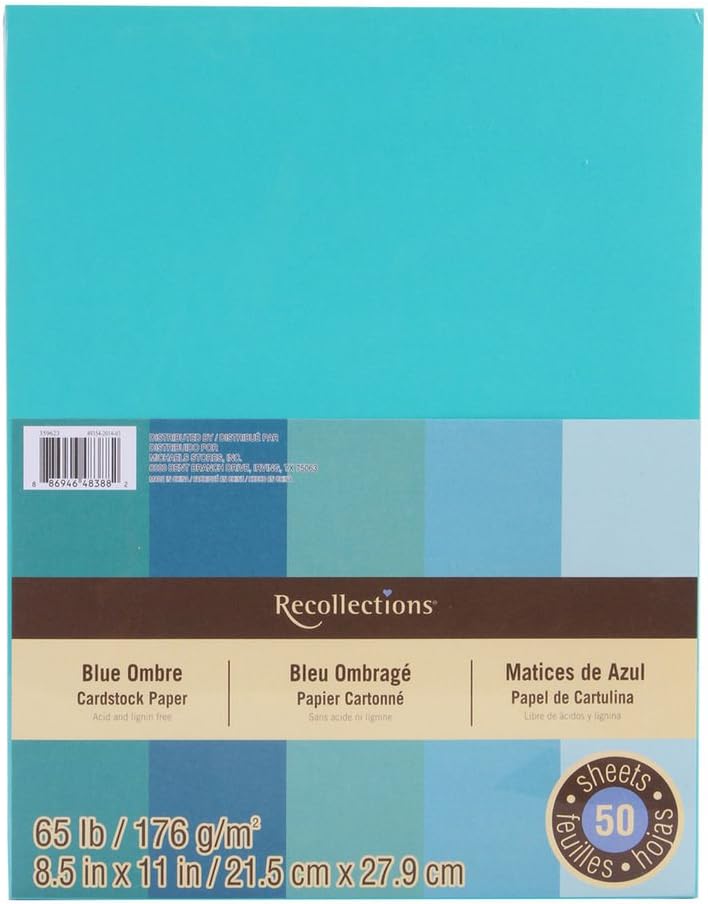 Recollections Cardstock Paper, Blue Ombre 8 1/2 x 11 (Value 2-pack)