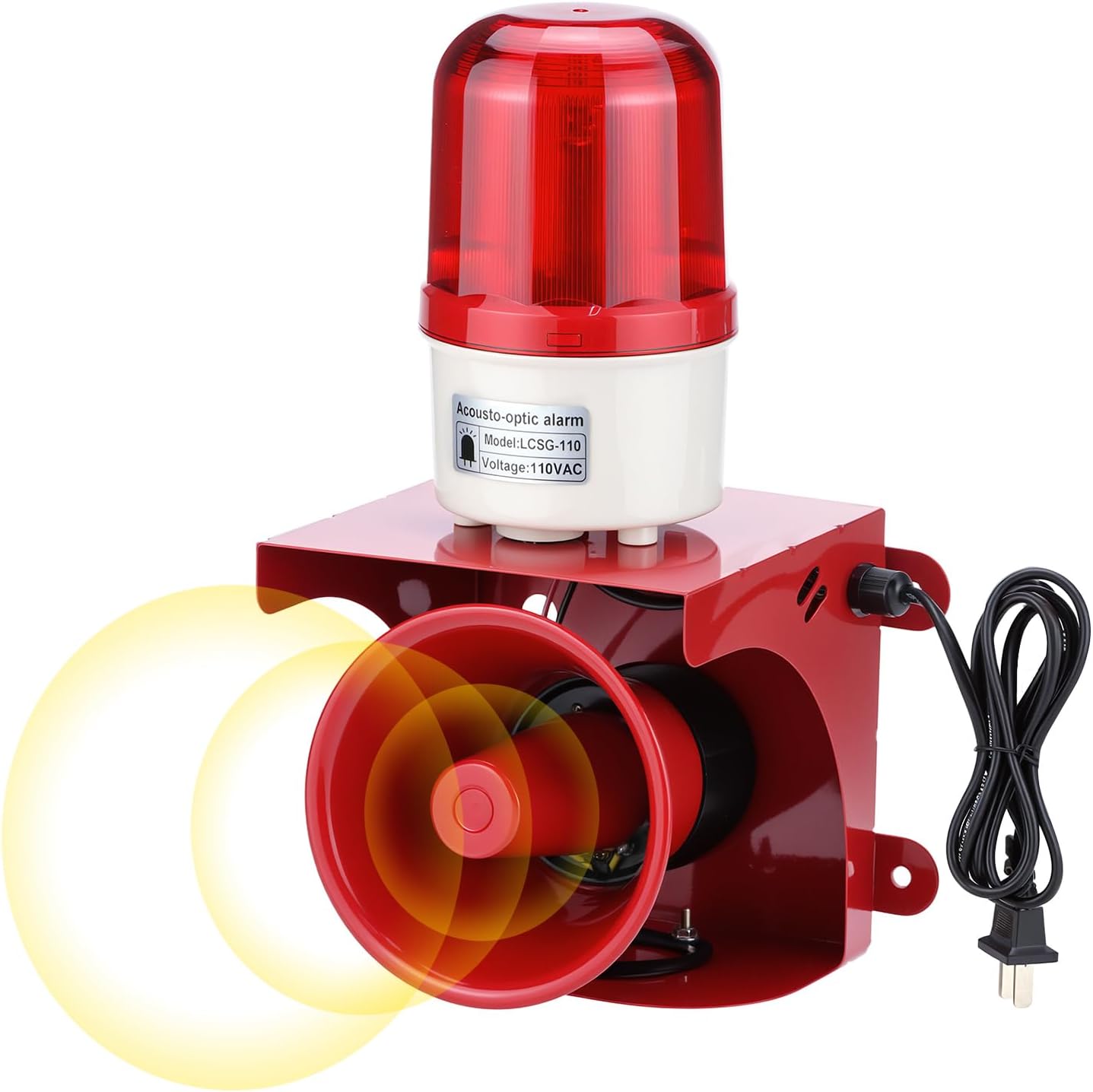 QWORK Industrial Siren Alarm Strobe Light, AC110V-120V, 120dB Emergency Strobe Security Alarm for Warehouse, Factory, School (No Switch, Always On)