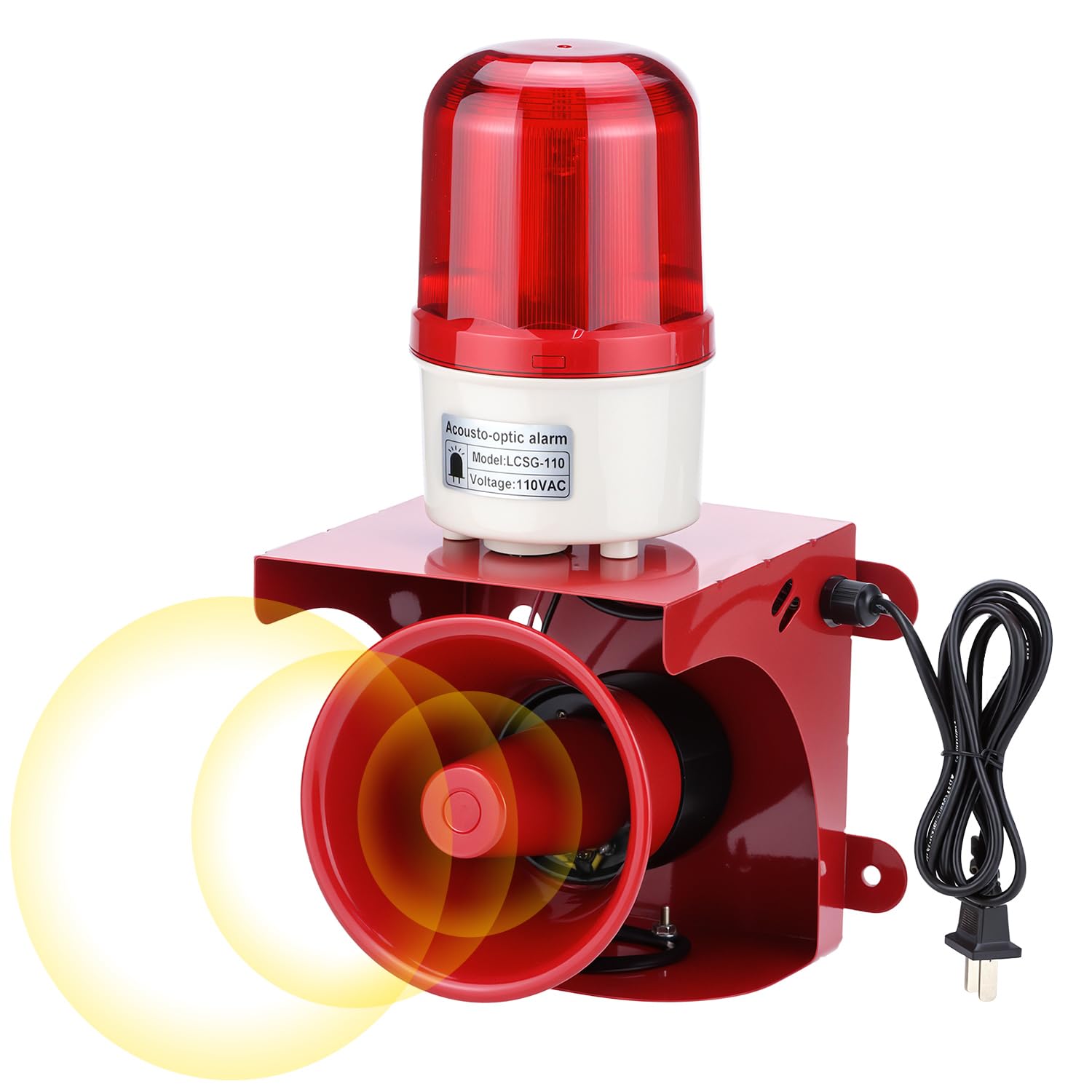 QWORK Industrial Siren Alarm Strobe Light, AC110V-120V, 120dB Emergency Strobe Security Alarm for Warehouse, Factory, School (No Switch, Always On)