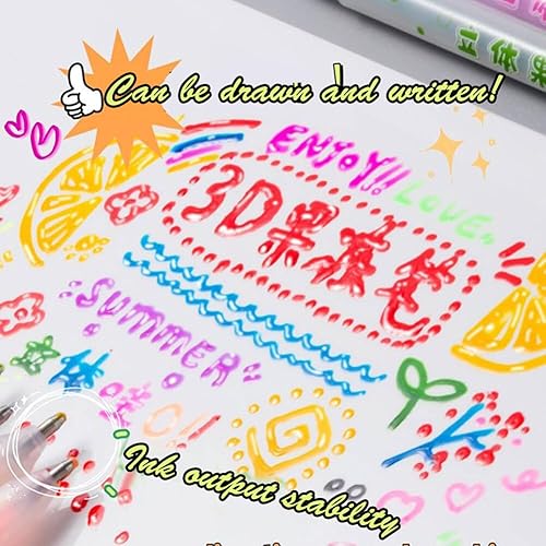 Miniatura 2 de Juego de 12 bolígrafos de tinta de gelatina brillante 3D, bolígrafos de gel de colores de 0.039 pulgadas, rotuladores de tinta de gel líquido,