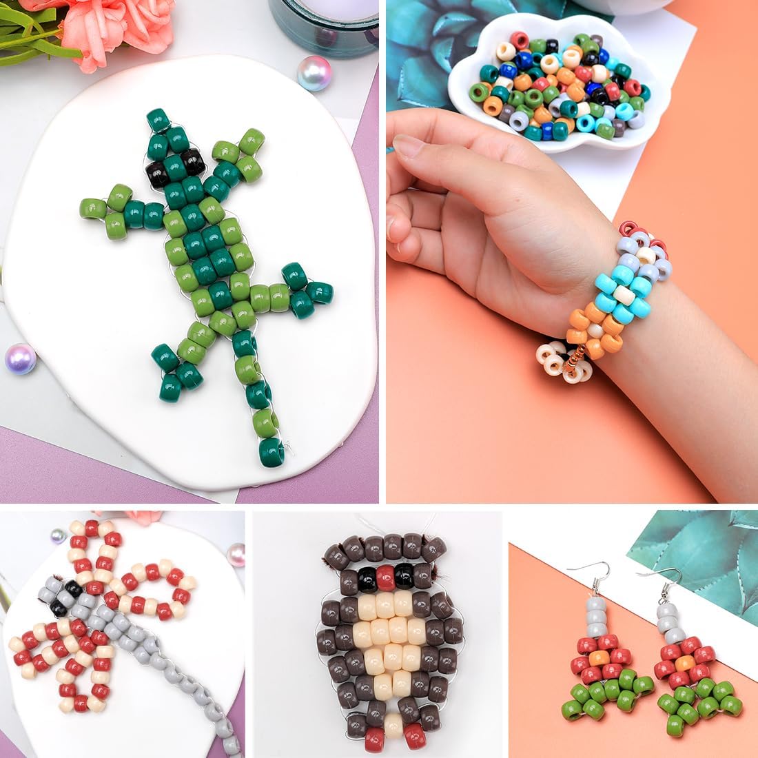Praisebank Pony Beads, 8000pcs 6x9mm, Wholesale Beads, Bracelets Jewelry Making, Arts & Crafts(Earth-Tone)