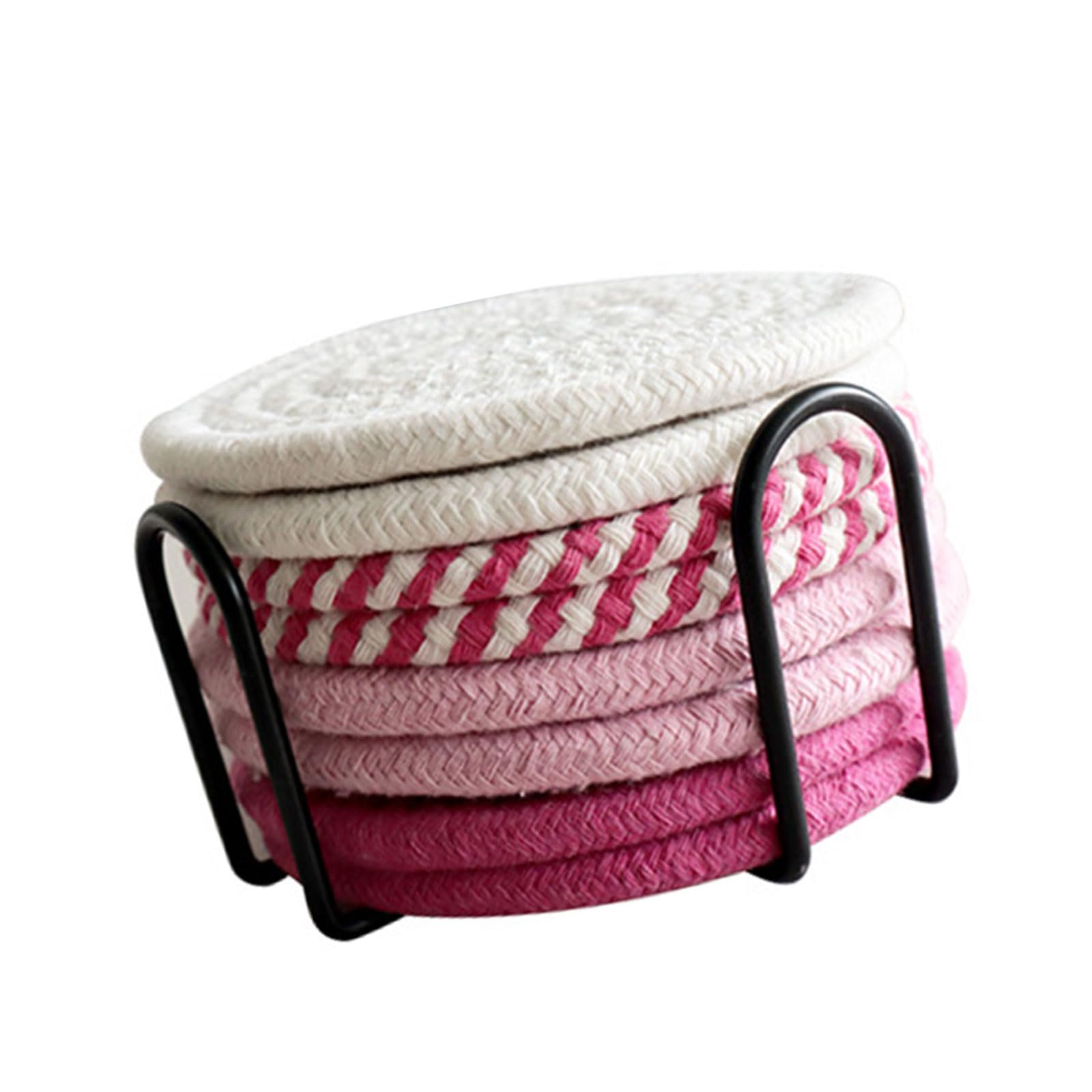 LUCKGONI Absorbent Cotton Rope Coasters Set Potholders Household Insulated Coasters With Storage Rack