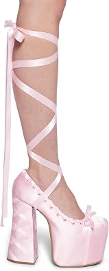 Dolls Kill Sweet Sonata Ballet Wrap Heels by Sugar Thrillz Satin Platform Heels with Lace-Up Ribbons & Bow