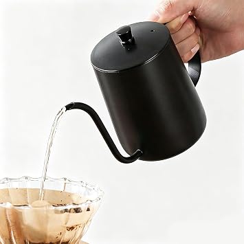 Pour Over Kettle, 12oz Stainless Steel Gooseneck Spout Pour Over Coffee Kettle, Long Narrow Drip Spout Coffee Tea Pots for Precision Pouring, Home Brewing, Camping 12oz, Black with Lid