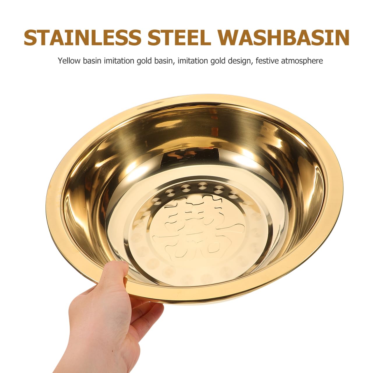Holibanna Lavabo Portátil de Acero Inoxidable Dorado para Baño, Resistente y Fácil de Usar, Adecuado Hogar y Salón en Ceremonias Matrimoniales