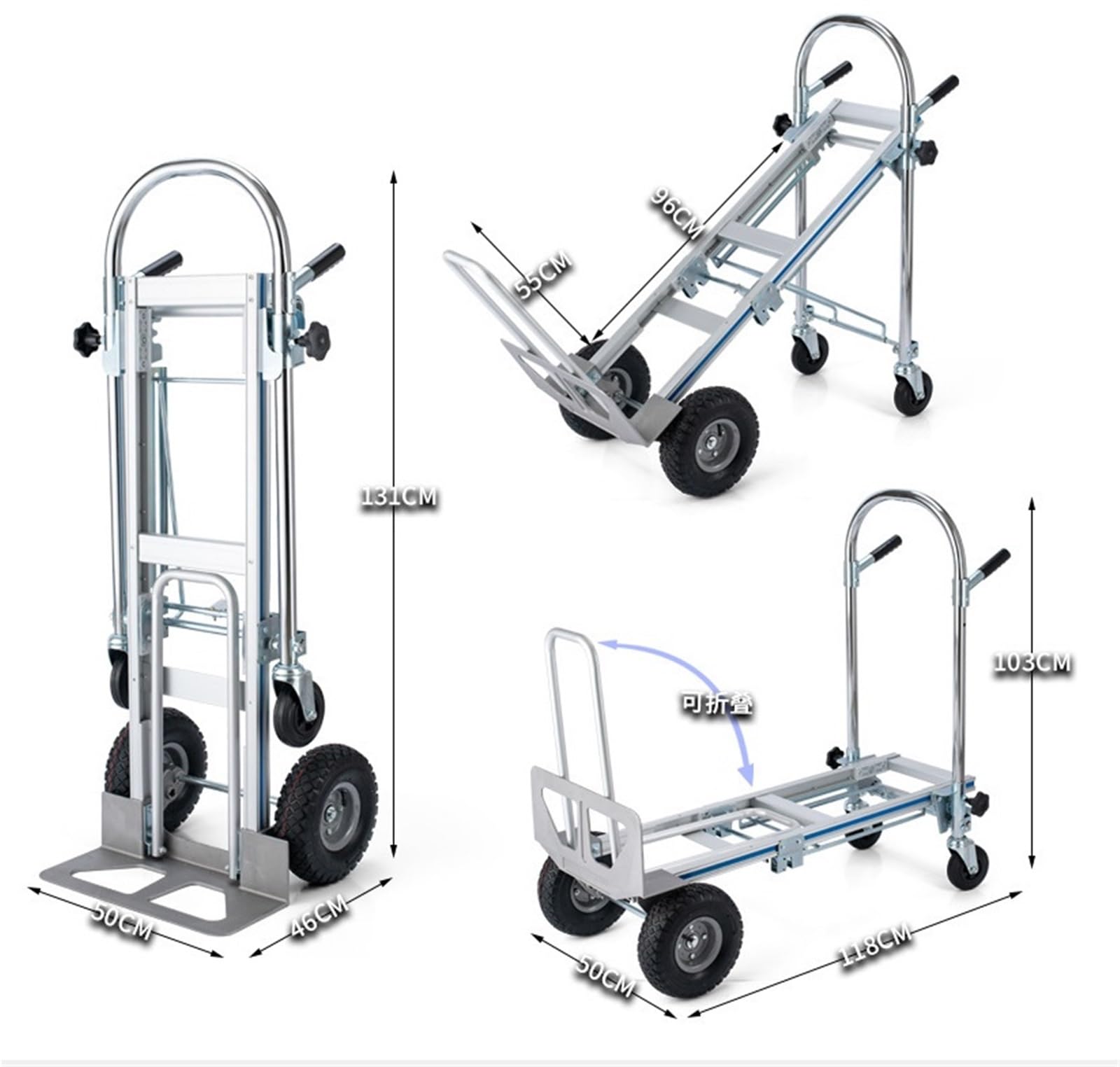 Transportkarre Hubwagen Aluminiumlegierung-Sackkarre Dolly Heavy Duty Convertible Sackkarre Pneumatische Räder for Den Umzug Transporthilfe