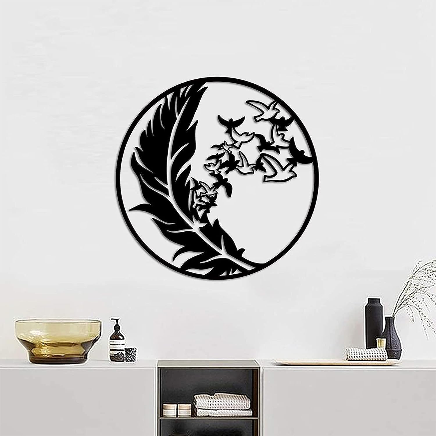 Scizor Metal Wall Art-Tree of Life Wall Decor 11.4inch Family Tree Metal Wall Hanging Bedroom Living Room Decor Outdoor Decoration (FEATHER DECORE)