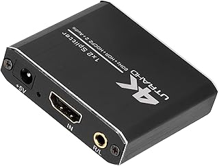 Shanrya 1 in 2 Out HD Multimedia Interface Splitter, Plug and Play Support 3.5 mm Analogue Stereo Output HD Multimedia Interface Cable Splitter for Dual Monitors