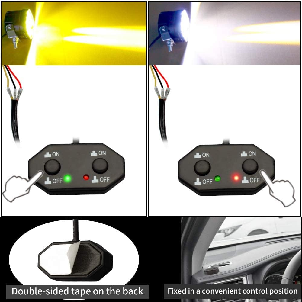 Double Color/High Low Beam Wiring Harness Kit with Remote Control DC12V Maximum 300W 40A LED Lights Wiring Harness Switch Relay 14AWG Core Cable Harness for Car Fog Lights Work Driving Lights Bar
