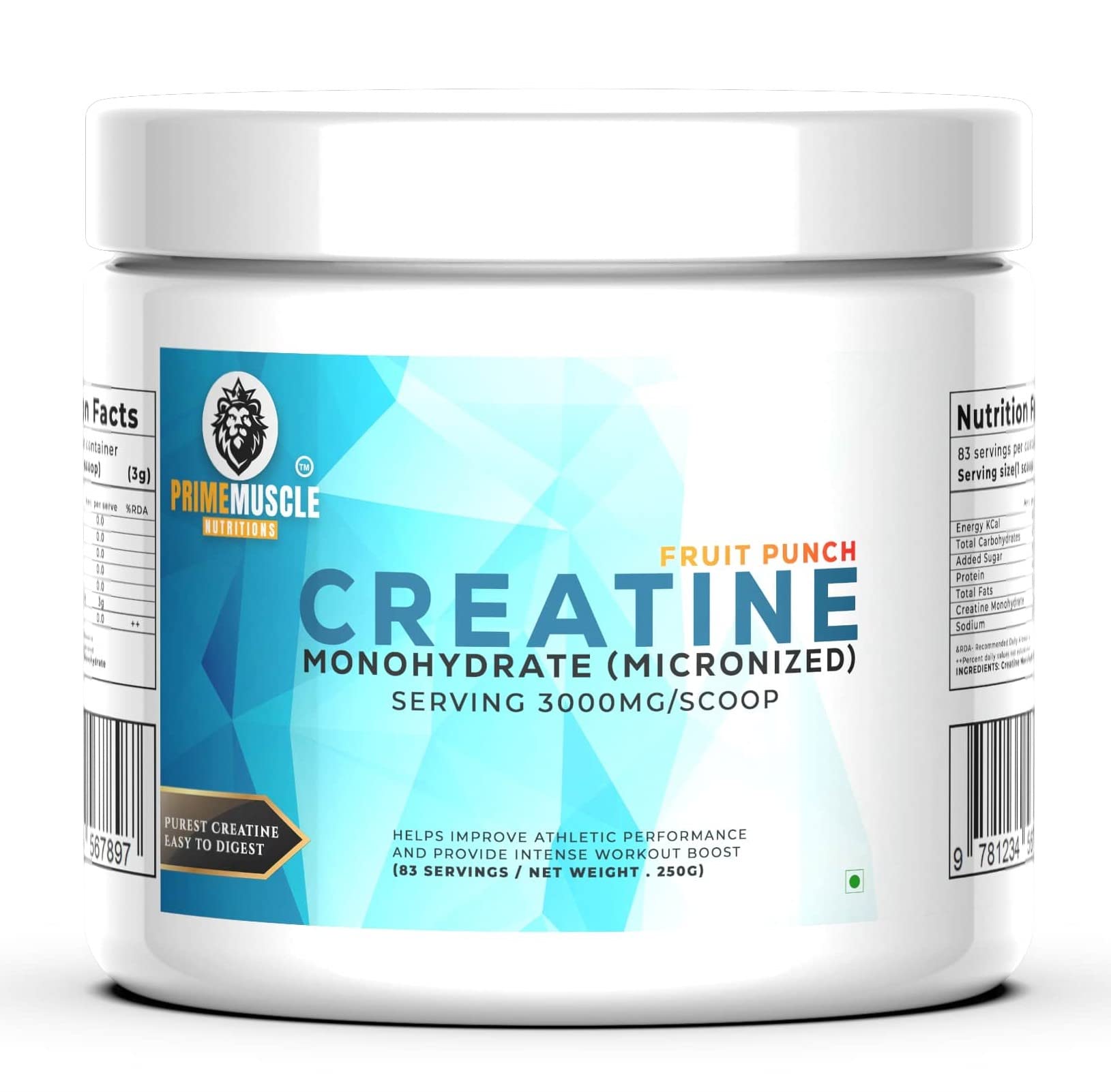 PRIME MUSCLE NUTRITIONS Creatine Monohydrate Powder 83 Servings(Fruit Punch,250 Gram) Micronised Unflavoured Rapid Absorption Enhanced Muscle Strength&Power Fast Recovery Increases Muscle Mass (B0C4HLFD4L) Amazon Price History, Amazon Price Tracker