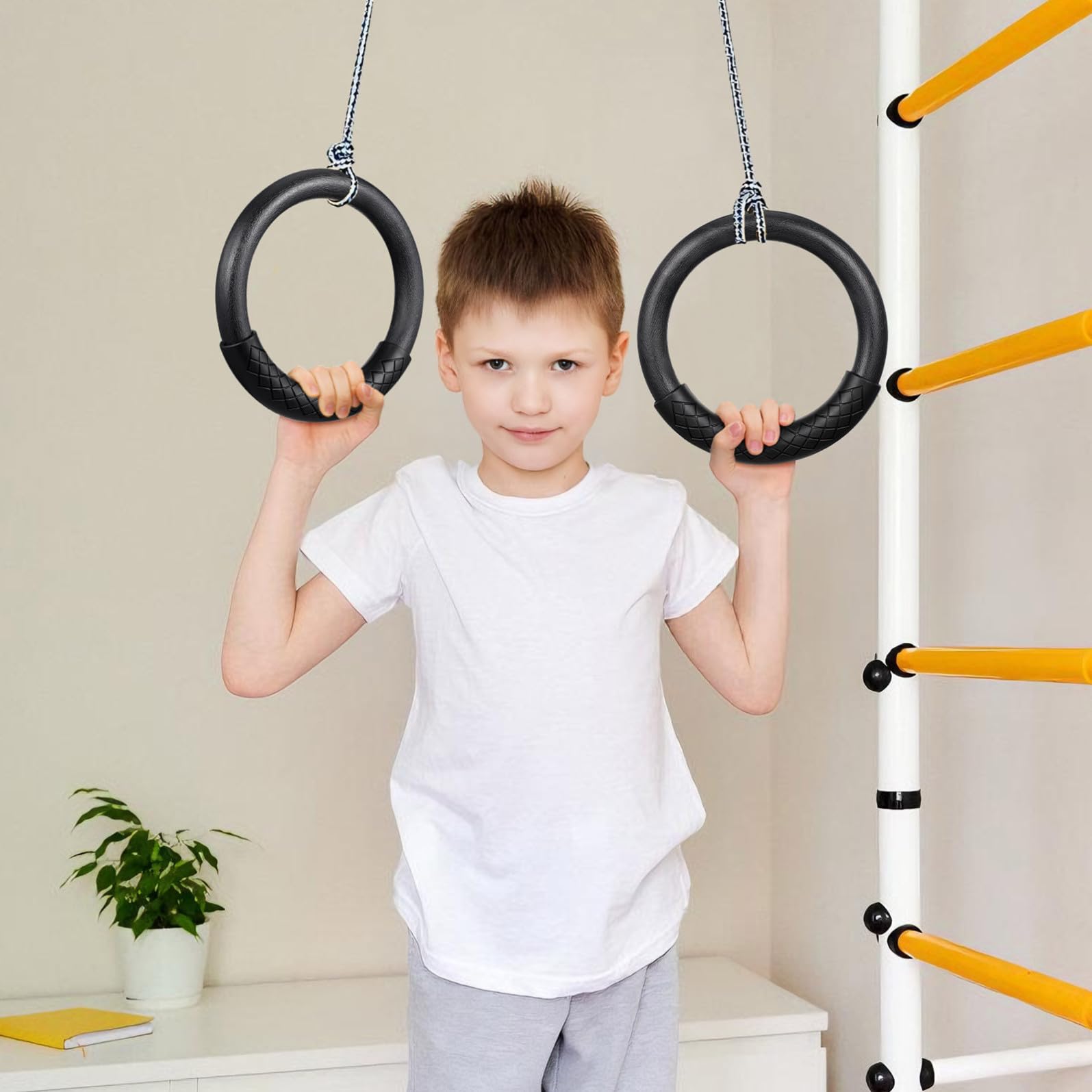Anillos 1 Par Negros Abs de Gimnasia para Entrenamiento en Casa