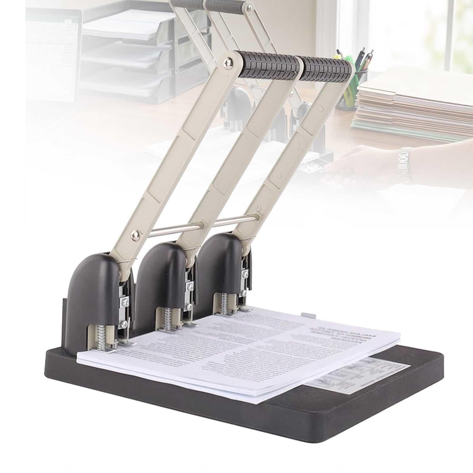 Perforatrice a 3 fori resistente, Capacità 150 fogli, Perforatore da ufficio ad alte prestazioni, Guida regolabile, Struttura in metallo per rilegatura documenti, Nero
