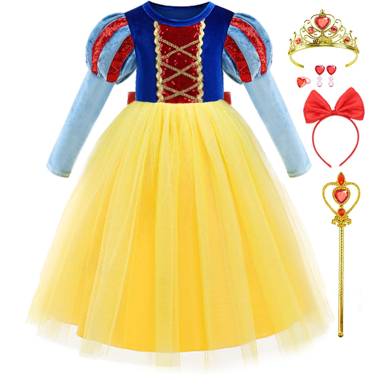 iTVTi Princess Costume for Girls Dresses Toddler Kids Outfit for Halloween Birthday Party Cosplay with Accessories