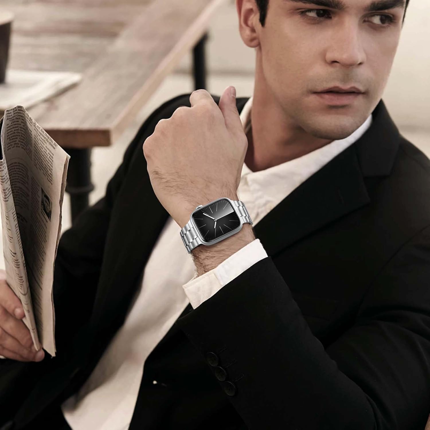 compatible with metal apple watch bands for men women 46mm 45mm 49mm 44mm 42mm 41mm 40mm 38mm, stainless steel strap for iwatch bands for men women series 11 10 9 8 7 6 5 4 3 2 1 se ultra 2 3 silver 49/46/45/44/42mm-series3