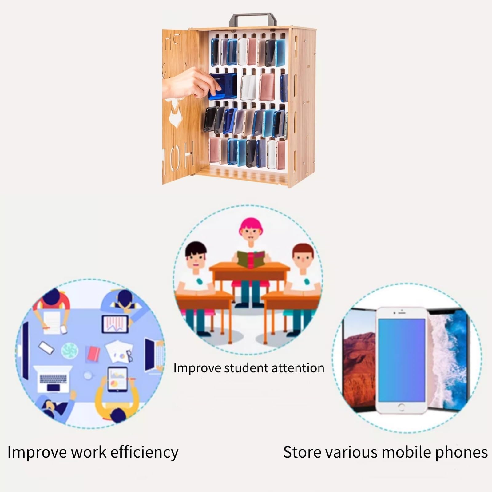 Armario para móviles 16/36 Compartimentos Armario para móviles de Madera para Estudiantes Caja con Cerradura Armario para móviles para empleados(16)