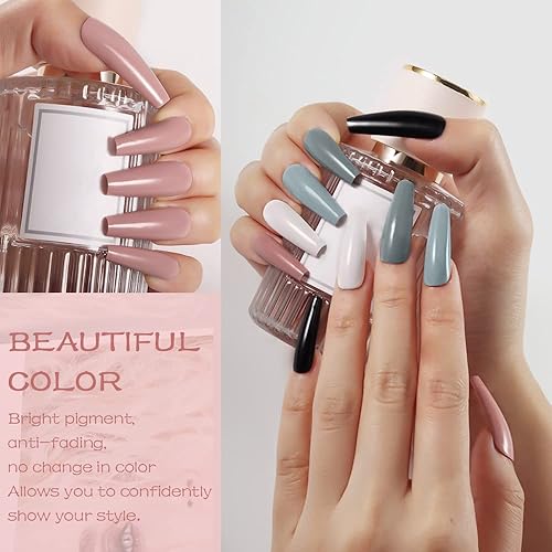 Miniatura 4 de evpct Juego de 5 esmaltes de uñas de gel blanco y negro, gris, gris, nude, secado rápido, negro, secado rápido, secado con luz UV, LED, curado, sin