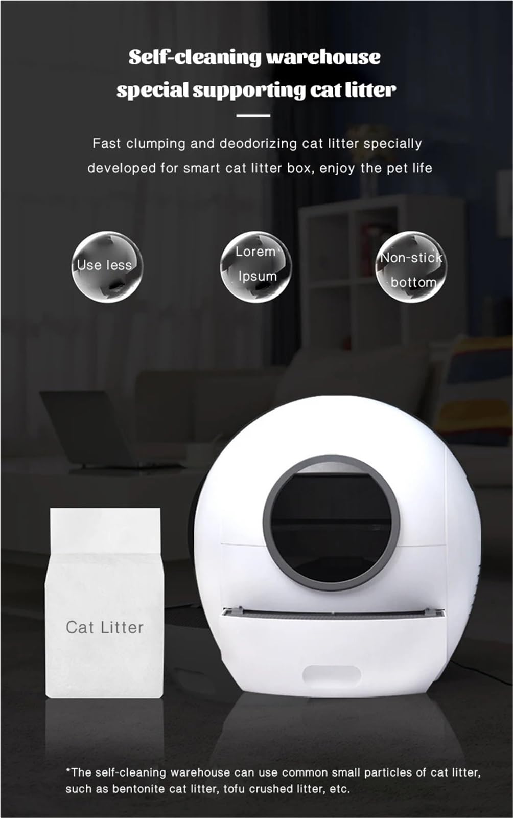 Lettiera per Gatti, Cassetta igienica autopulente, Intelligente, Automatica, con Controllo di Sicurezza a induzione, per più Gatti.