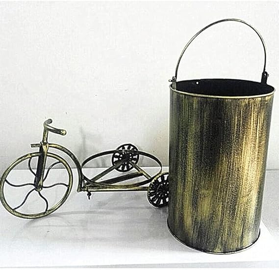 YXSH Garbage Cans, Metal Trash Can Garbage Can Retro Bicycle Styling Waste Storage Bins for Bathroom, Bedroom Home Office Kitchen
