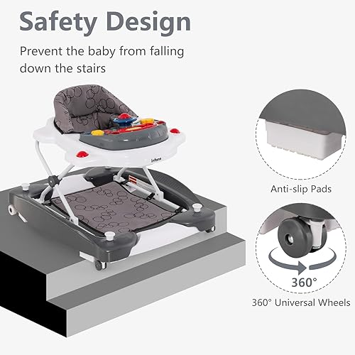 Miniatura 4 de INFANS Andador de bebé, 5 en 1 Behind Walker, mecedora sentada con bandeja de música extraíble, altura ajustable, cojín de asiento lavable, centro