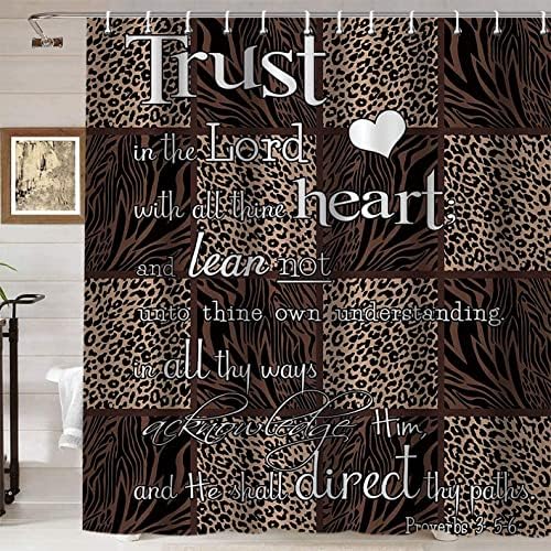 Namdeva Leopard Shower Curtain, Brown Cheetah Print Zebra Pattern Wild Animal Skin White Inspirational Quotes Bathroom Decor, Waterproof Polyester Fabric Shower Curtain, 72 X 72 Inch, Cheetah Spots