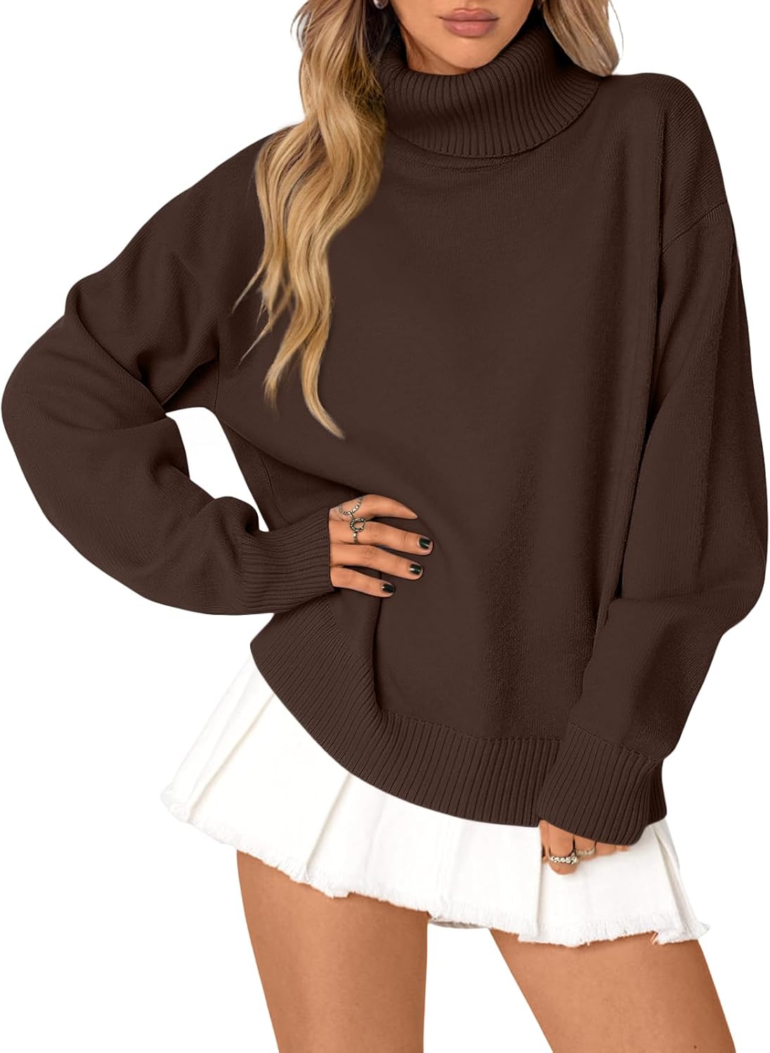 LILLUSORY Womens Oversized Chunky Sweaters 2025 Mock Turtleneck Long Pullover Tops Fall Winter Casual Knit Fashion Clothing