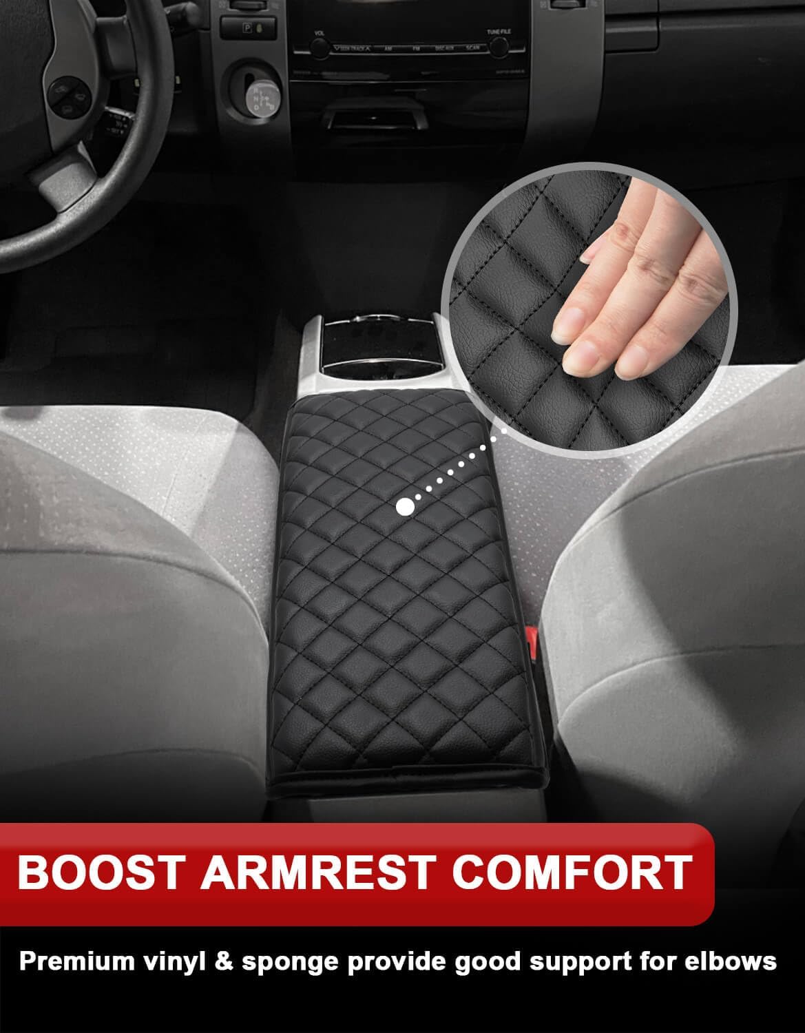 KBH Center Console Armrest Cover for Toyota Prius 2004 2005 2006 2007 2008 2009, Interior Accessories, Middle Console Lid Protector Cover, Arm Rest Cushion, Vinyl Leather, Black