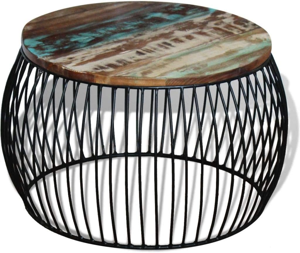 Tidyard Industrial Round Coffee Table Vintage End Table Living Room Furniture Solid Reclaimed Wood