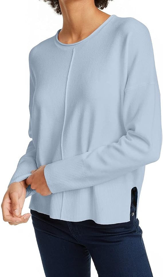 Della Ribbed Trim Crew Neck Sweater 