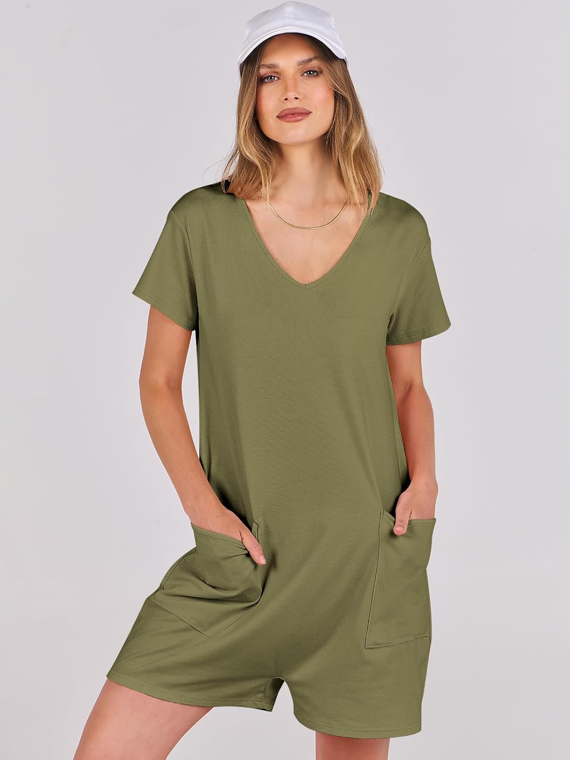 ANRABESS Rompers for Women Summer Casual Short Sleeve Jumpsuits V Neck Loose Fit One Piece Outfits with Pockets 2026 Clothes - Image 7