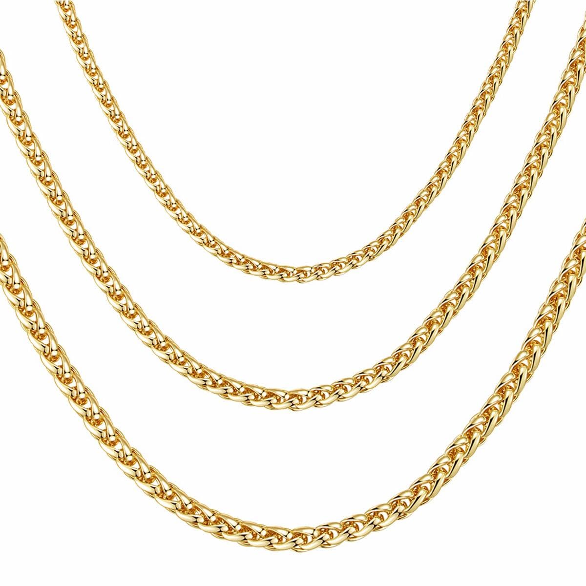 DJADEE Chaîne torsadée en or plaqué or 24 carats, imperméable, hypoallergénique, 3, 4, 5 mm, poli miroir