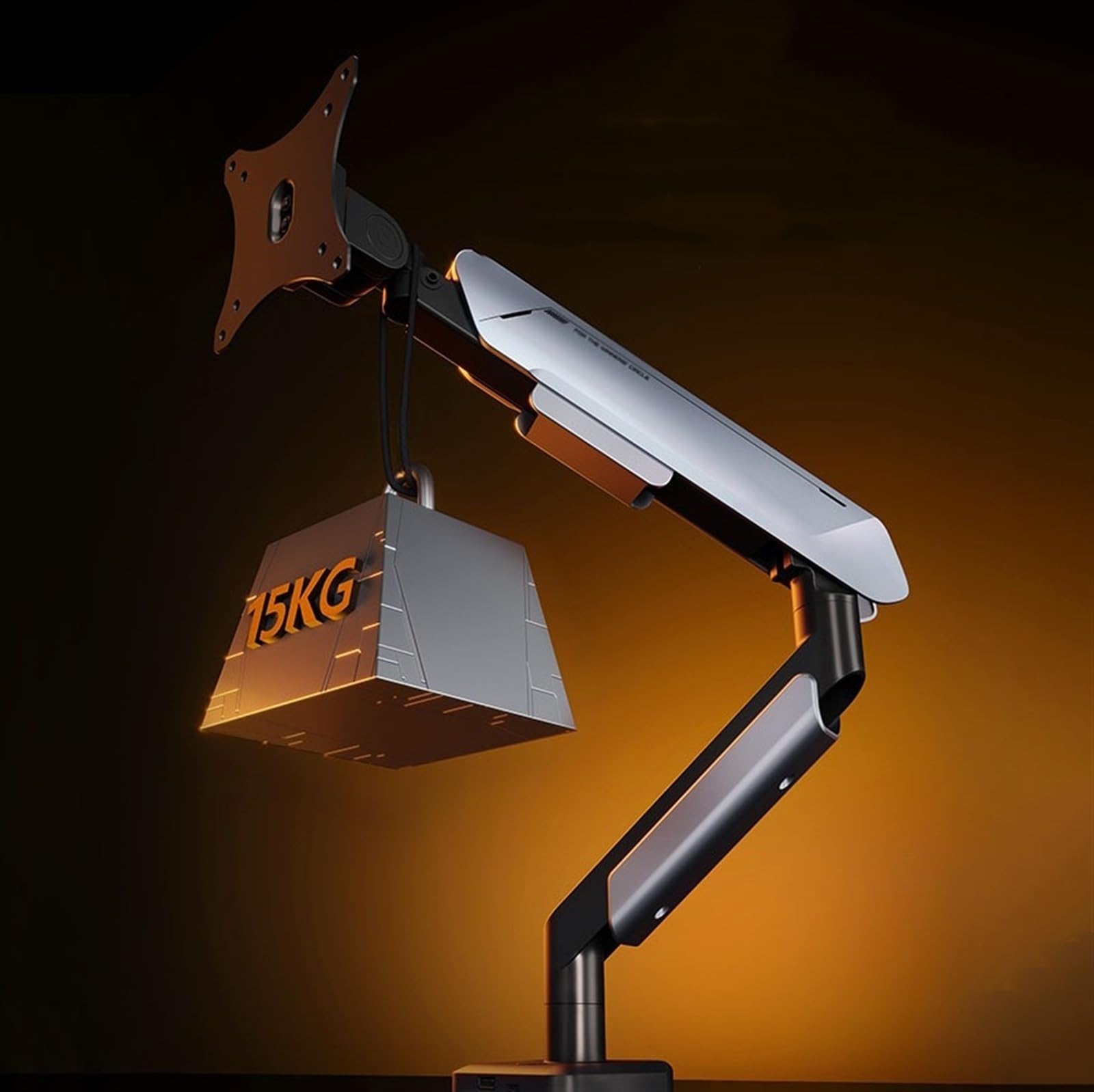 Supporto per monitor singolo, supporta schermi da 17 a 42 pollici e 15 kg, supporto regolabile con molla a gas con 31 modalità di illuminazione RGB e porta USB, morsetto a C e scrivania per monitor