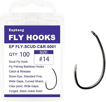 Eupheng Fly Fishing Hooks 100pc Pack Barbless Catch & Release Dry Wet Nymph Shrimp&Pupa, Streamer, Caddis, Jig, Scud Flies Fishing Hooks