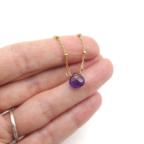 Miniatura 5 de Dainty Amethyst Necklace February Birthstone Genuine Gemstone 14k Gold Filled 18 Inch