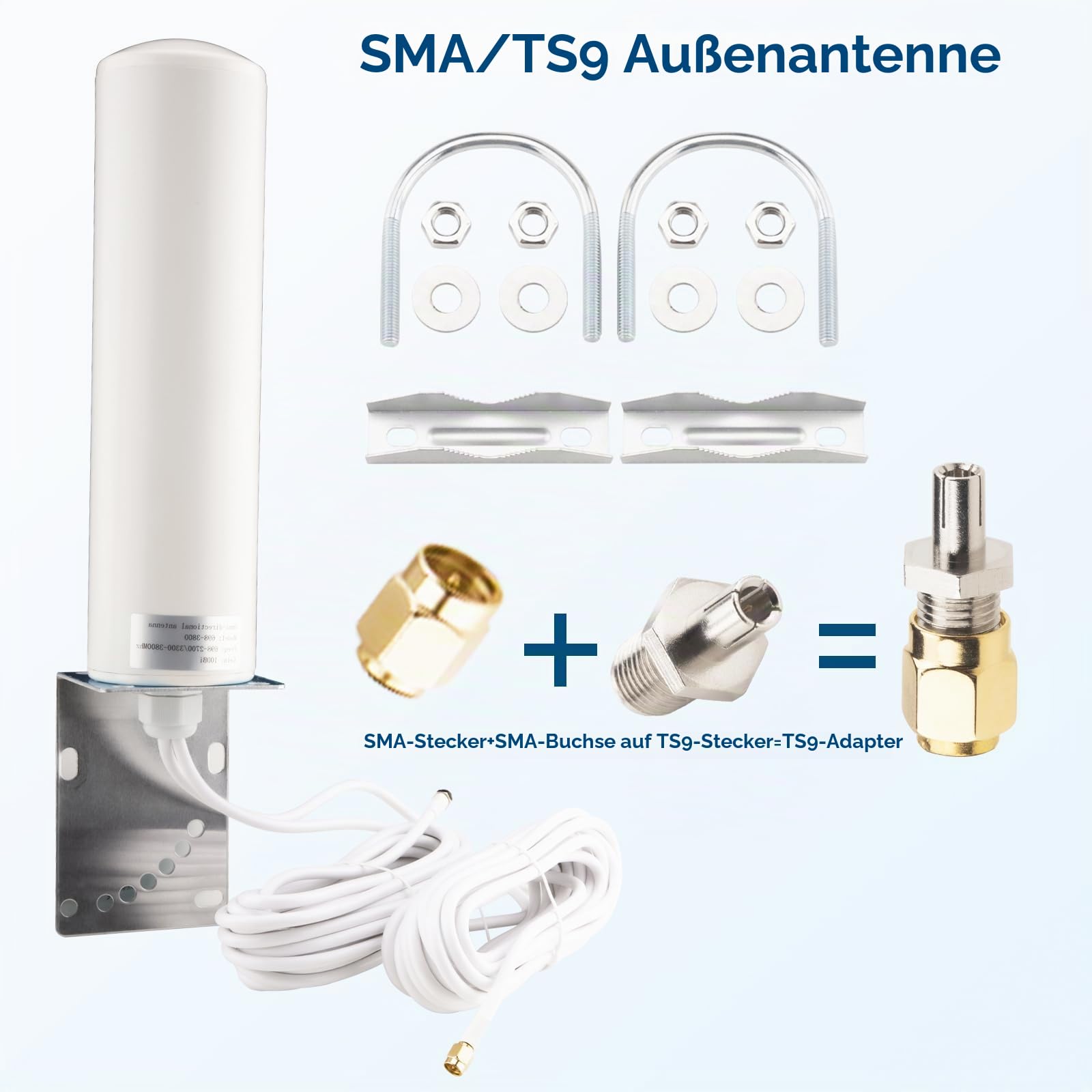 4G 5G LTE Antenne Outdoor 10dBi SMA TS9 Adapter 698-2700 3300-3800MHz High Gain WiFi Antenne Outdoor Low Loss Dual SMA Stecker 5M RG58 Kabel 4G LTE Omnidirektional Router Hotspot