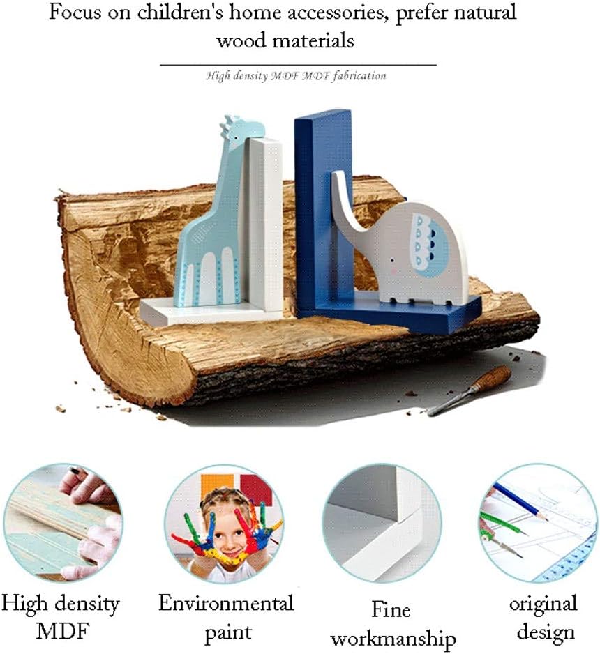 Children's Book Ends Wood Bookends for Shelves Boy Cute Bookshelf Decor 1 Pair Book Holders for Display 4.7x3.5x6.2 Decorative bookends for Desk (Color : Bookend D) (Bookend a)