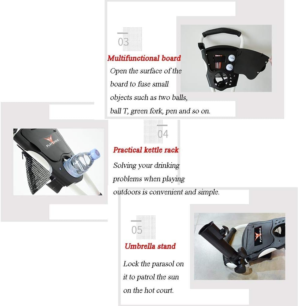 Carrello da Golf in Acciaio Deluxe a 3 Ruote, Carrello Pieghevole - Carrello Leggero e Compatto, con ombrellone e Porta Tee