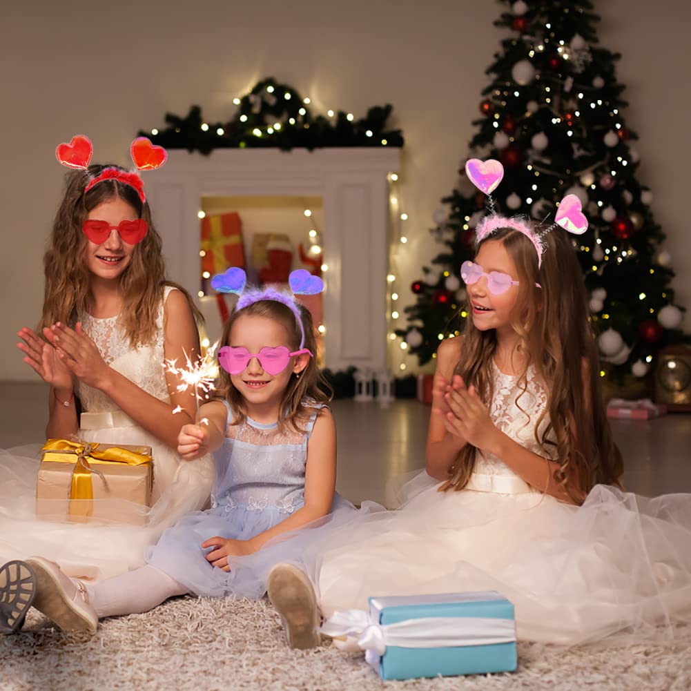 12Pcs Valentines Day Heart Headbands and Heart Shaped Sunglasses, 6Pcs Valentines Love Shaped Head Boppers and 6Pcs Glasses for Kids Adults Valentine's Party Costume Favor, Photo Props Accessory