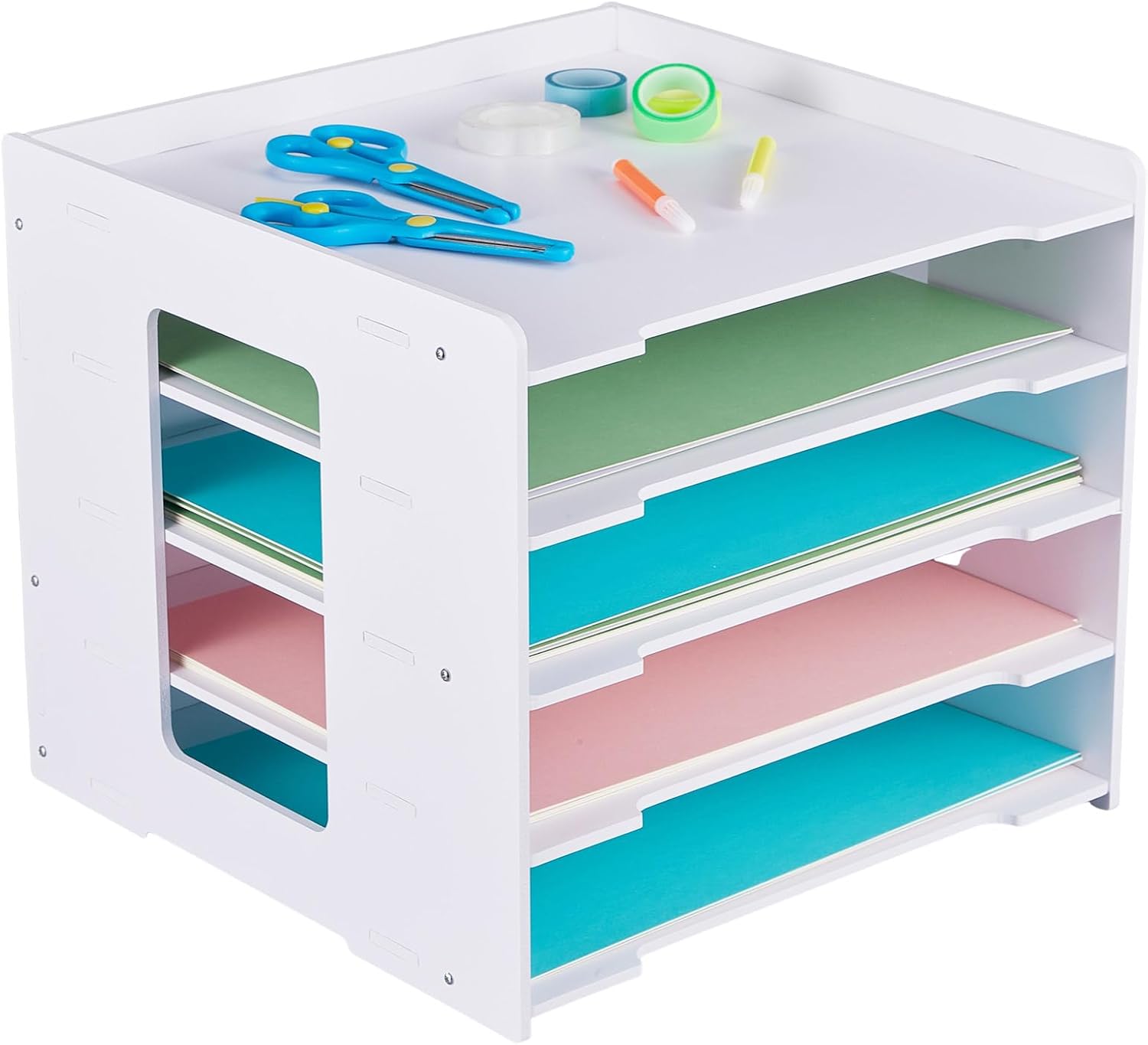 Scrapbook Paper Organizer 5 Tier File Organizer for Desk 12 x 12 Stackable Paper Trays Paper Holder Organizer Desktop File Organizer for Home Office School Decorations